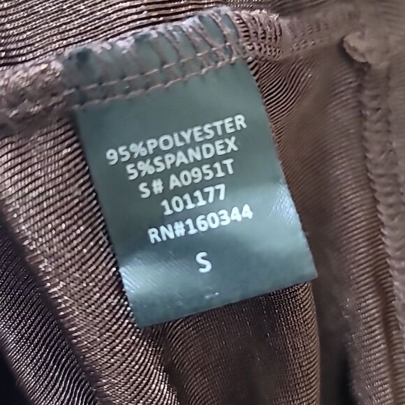 Beige Botany Cropped Slinky Brown Ruched Button Up - Picture 7 of 7